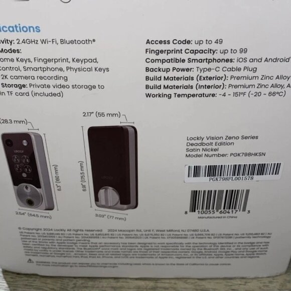 Lockly 2K Video Vision Zeno Series Deadbolt WiFi Smart Lock Home Key Fingerprint - Picture 5 of 16